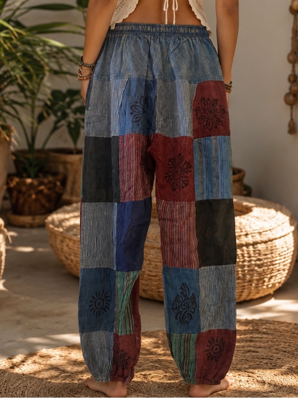 Boho Patchwork Harem Pants With Cuffs / Multicolor – In Size OS New With Tags - Picture 2 of 8